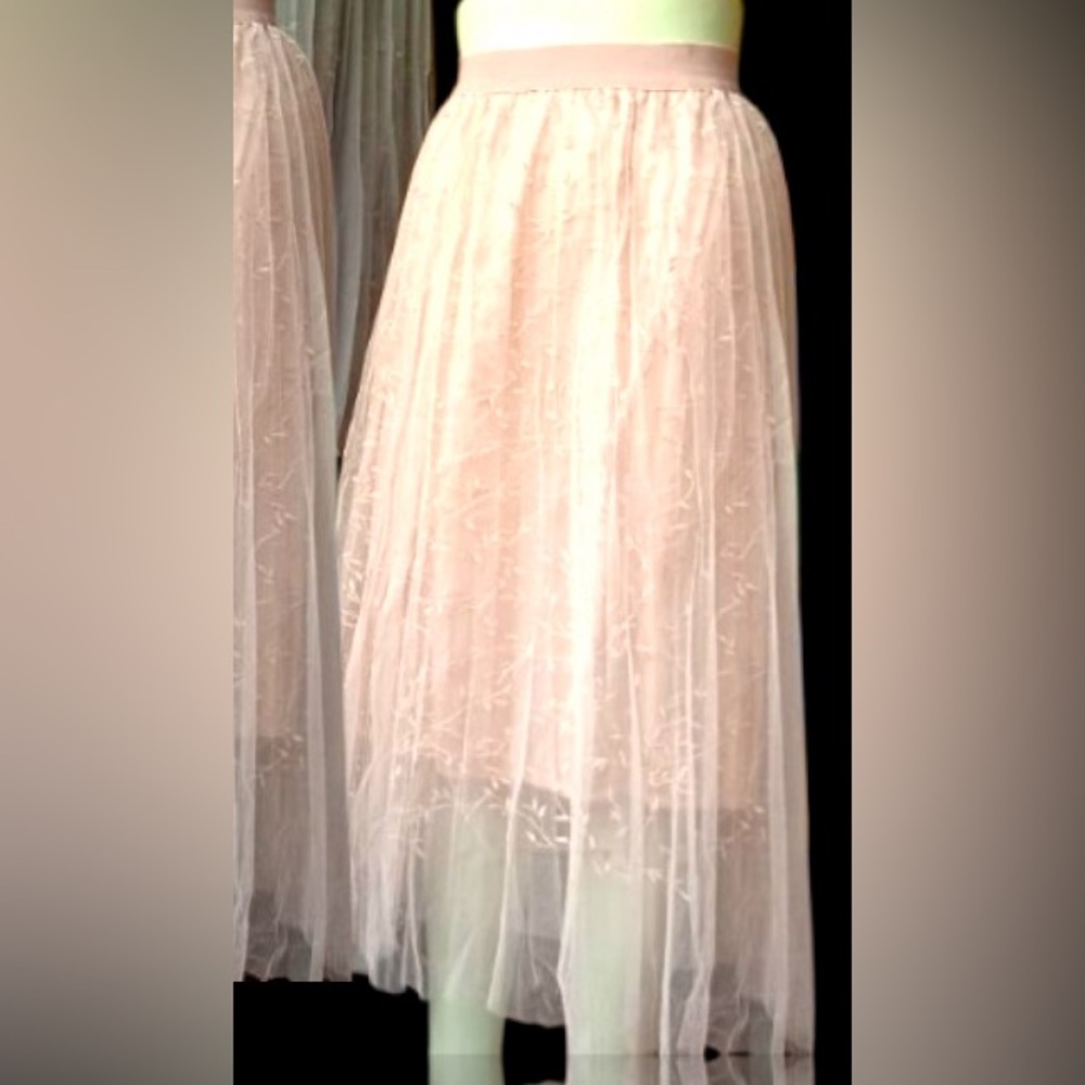 Dreamy and Romantic Pink Tulle Embroidered Skirt measures small